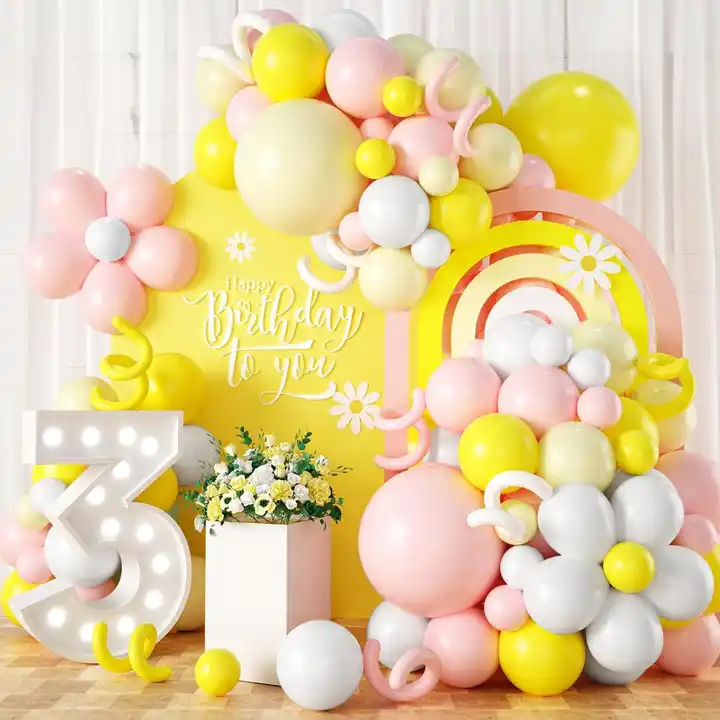 Yellow Pink and White Balloon Garland Kit Summer Party Decor