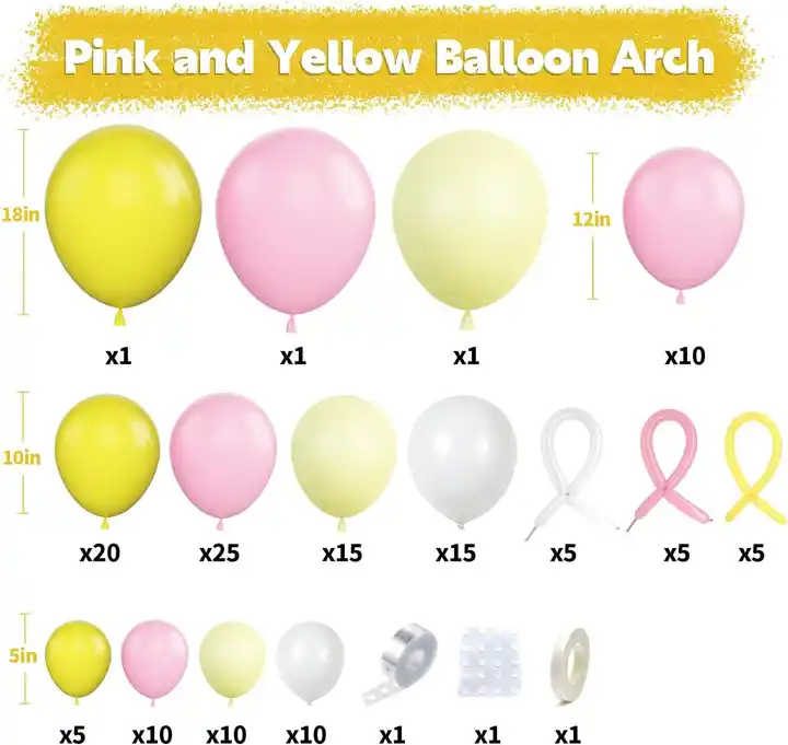 Yellow Pink and White Balloon Garland Kit Summer Party Decor