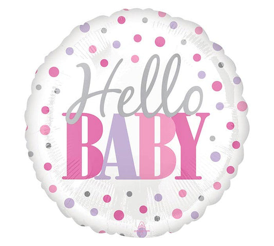 18" PKG HELLO BABY PINK DOTS FOIL BALLOON