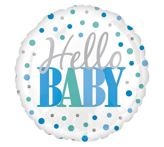 18"PKG HELLO BABY BLUE DOTS FOIL BALLOON